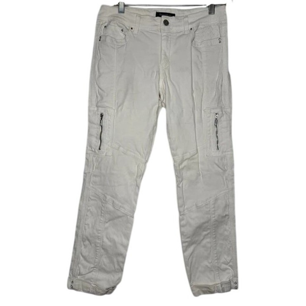White House Black Market White Slim Cargo Embellished Denim Jeans Zip 4R Utility